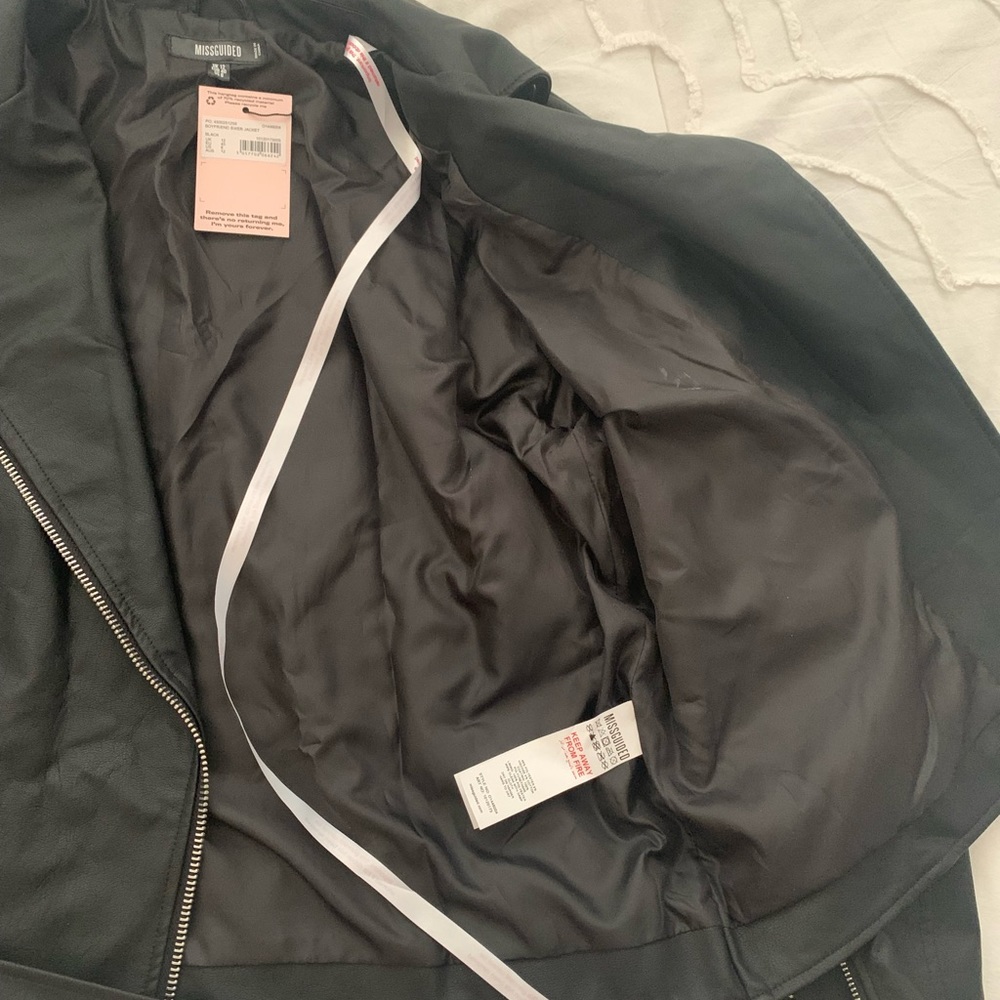 Missguided Boyfriend Faux Leather Biker Jacket Black - Picture 7 of 10